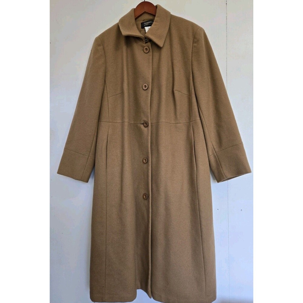 Harve Bernard Coat Womens L‎ 100% Wool Brown Overcoat Old Money Long Winter